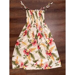 Two Palms Made in Hawaii Tropical Floral Smocked Midi Dress Size Small Rayon